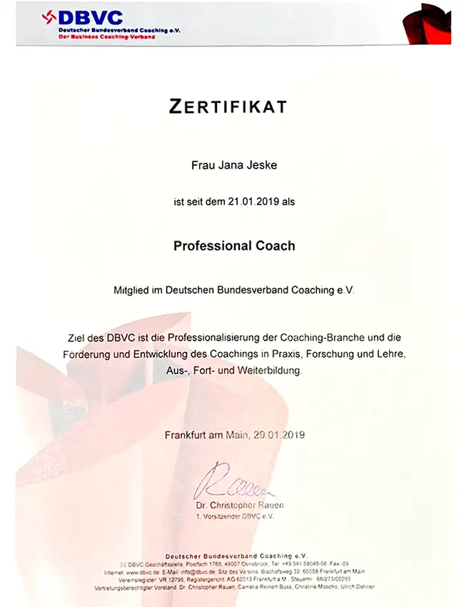 Zertifikat Professional Coach (DBVC)